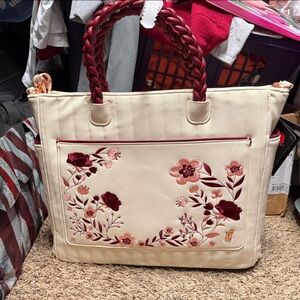 Loungefly Cream and Burgundy Floral Tote